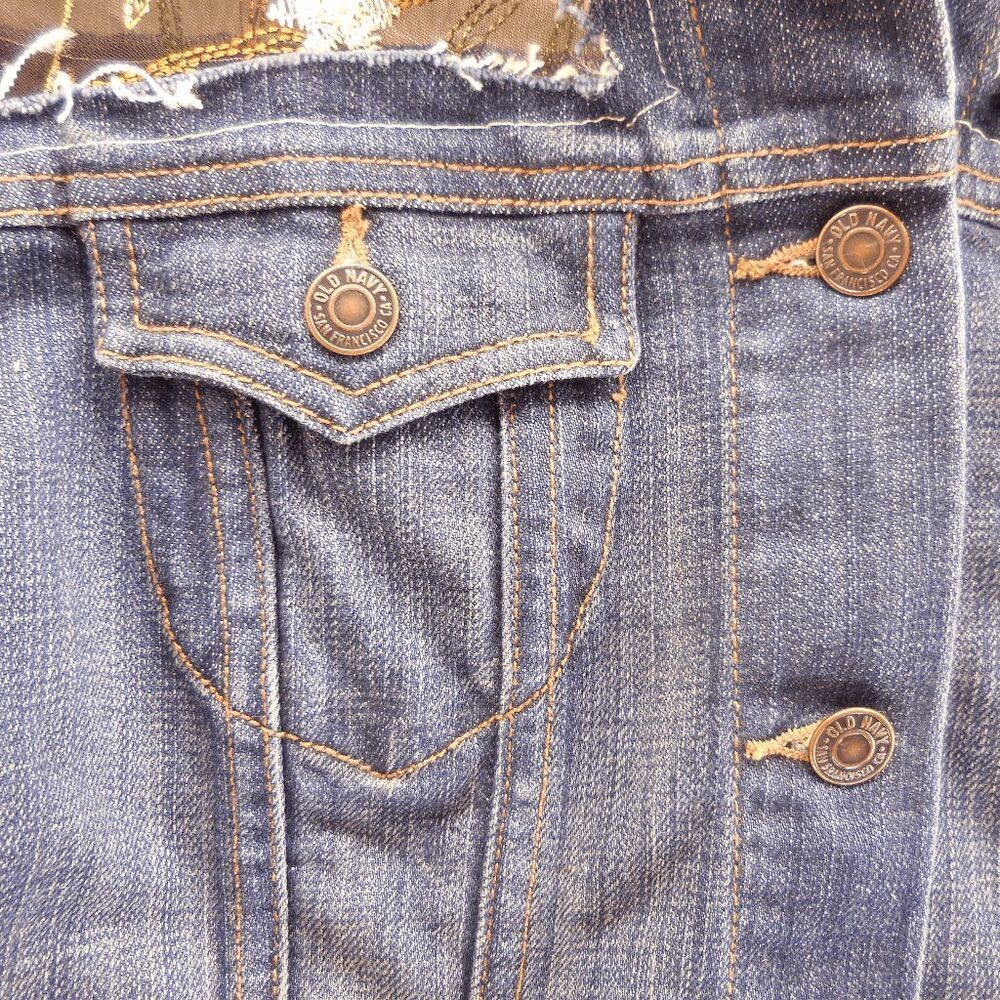 Old Navy Womens Jacket Small Blue‎ Embroidered 3D Lace Floral Sheer Denim Snap - Picture 2 of 4